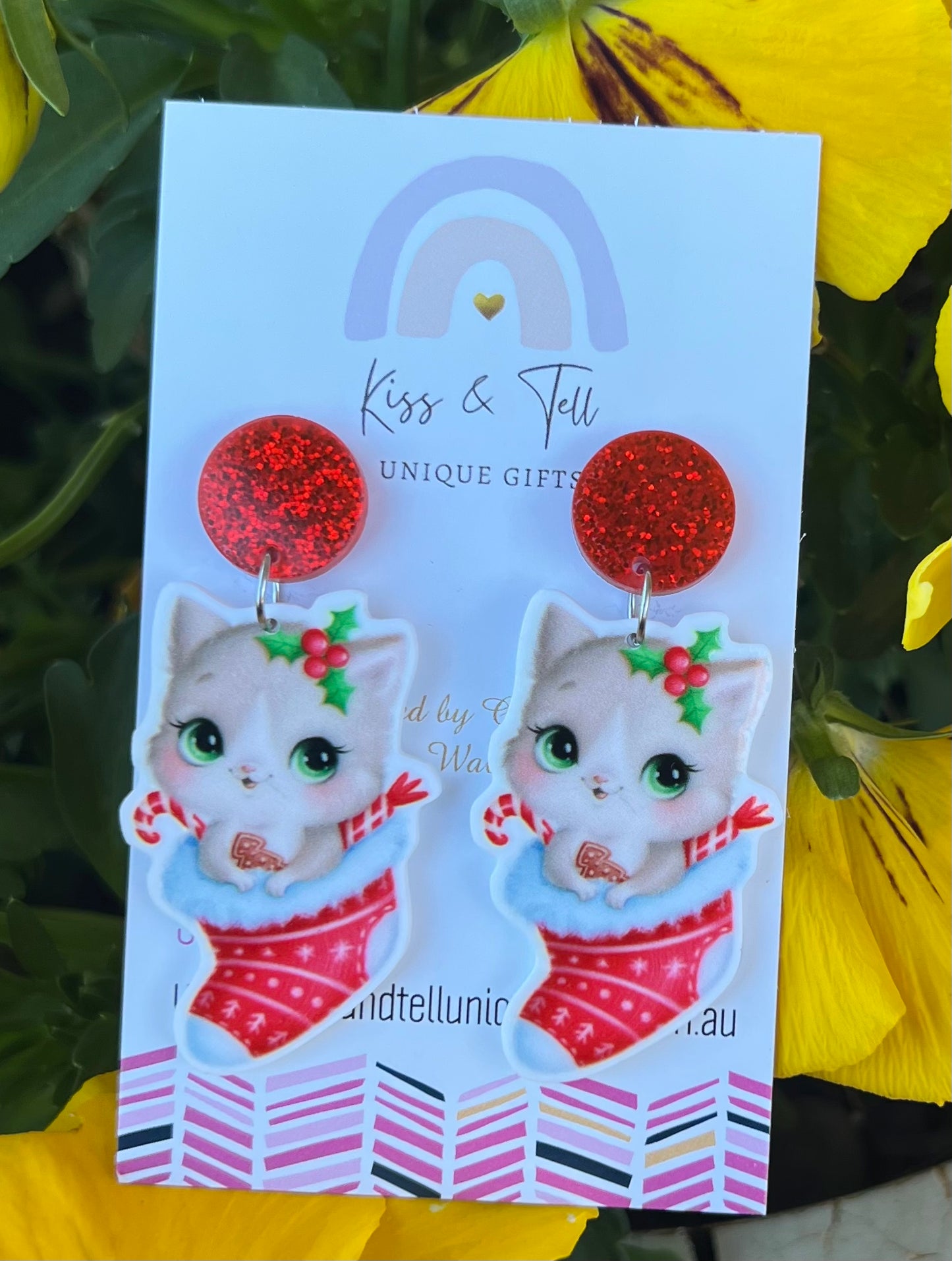 Christmas Cat Dangle Earrings