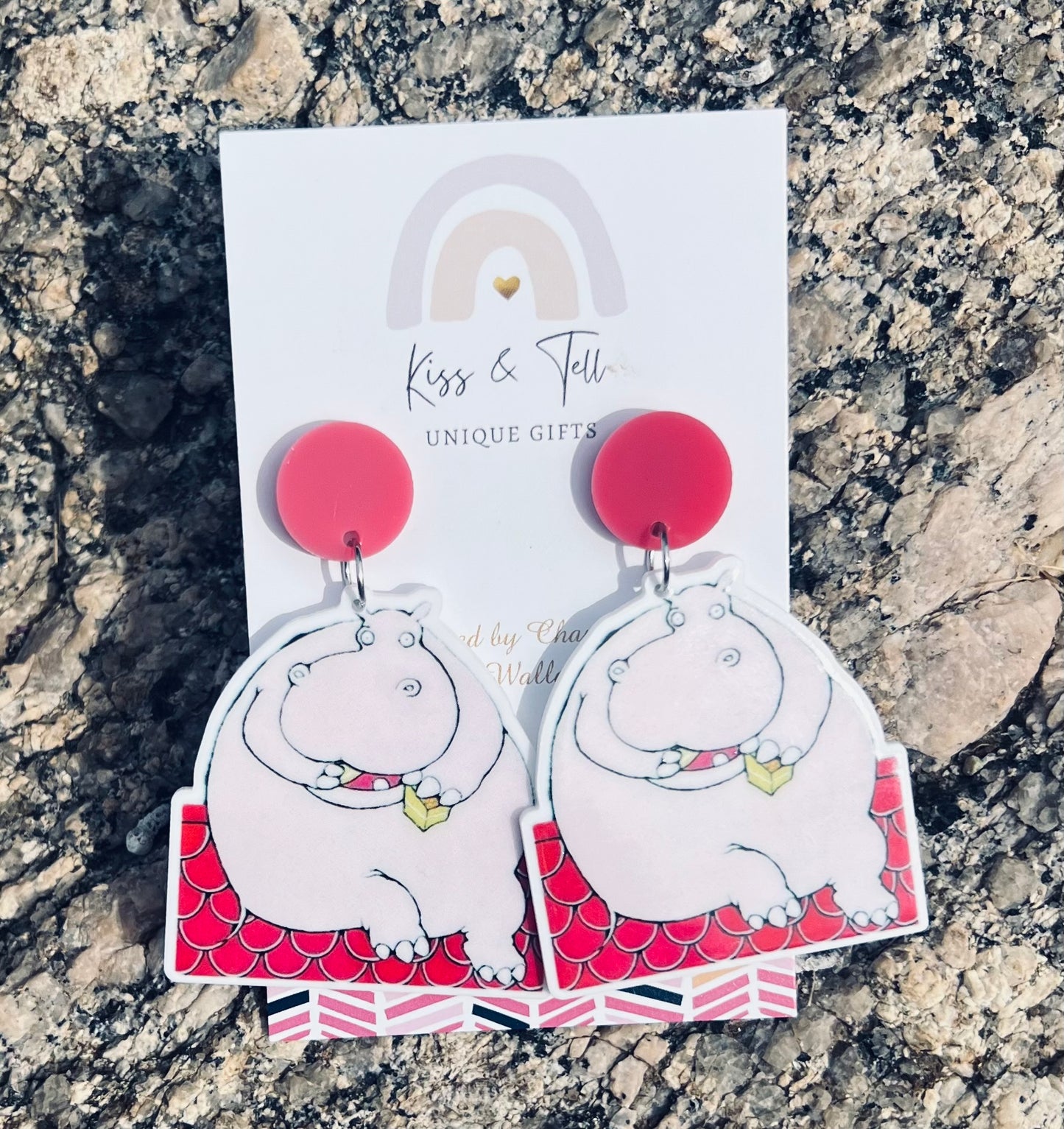 Hippopotamus On Roof Eating Cake Earrings