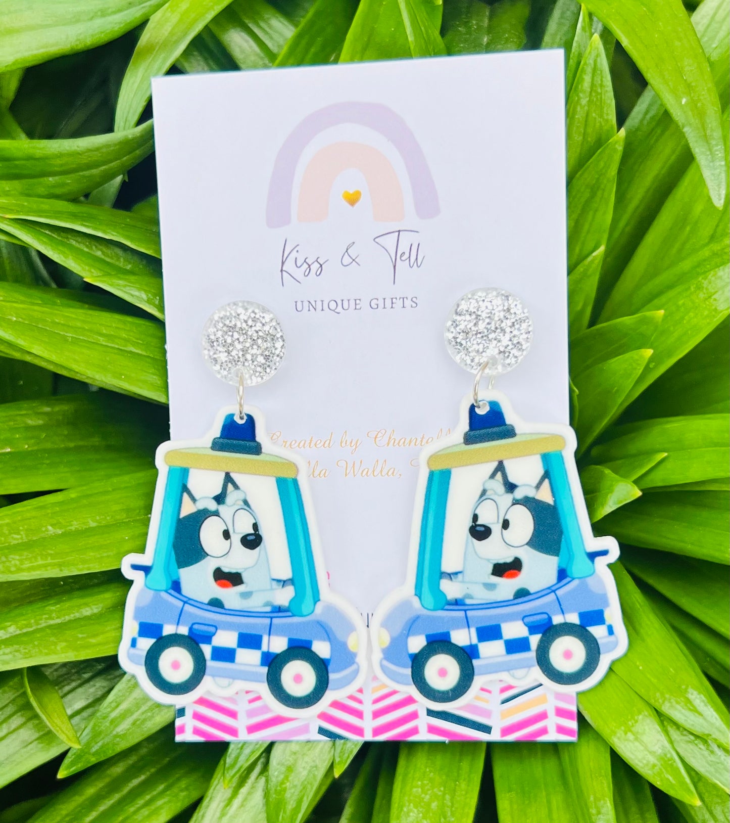 Muffin in Police Car Dangle Earrings