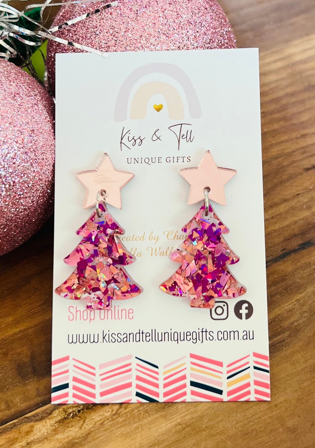 * LAST ONE *  Pink & Purple Glitter Acrylic Christmas Tree Earrings