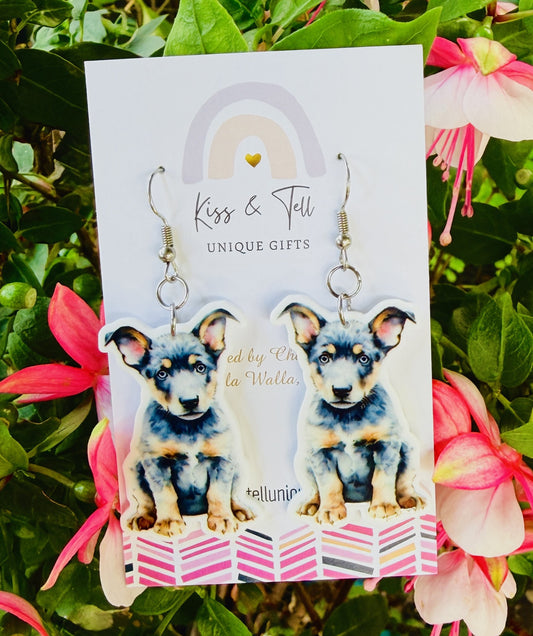 Blue Heeler Puppy Dangle Earrings