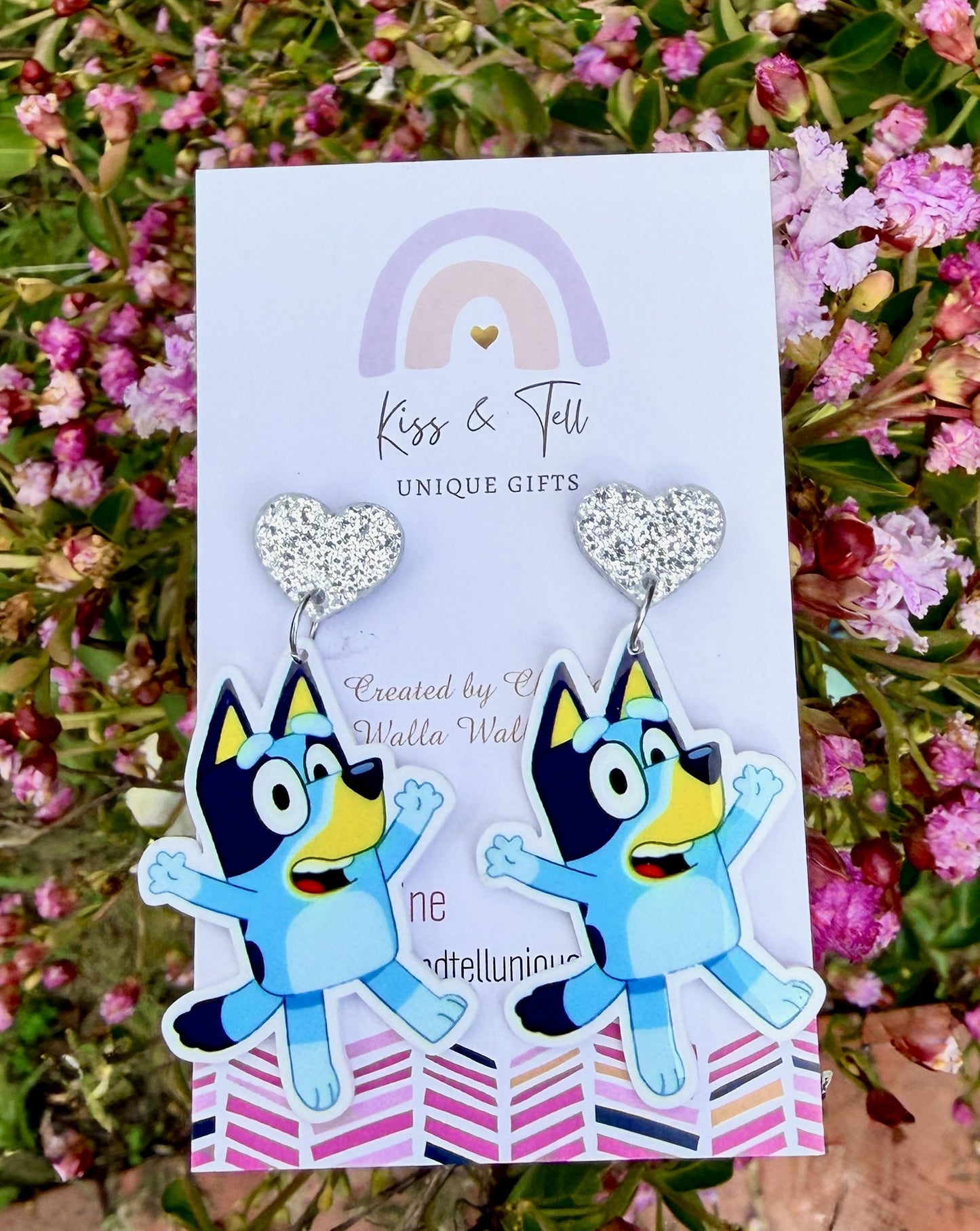 Bluey Glitter Heart-Drop Earrings