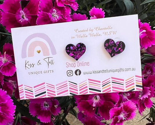 Glitter Acrylic Heart Stud Earrings