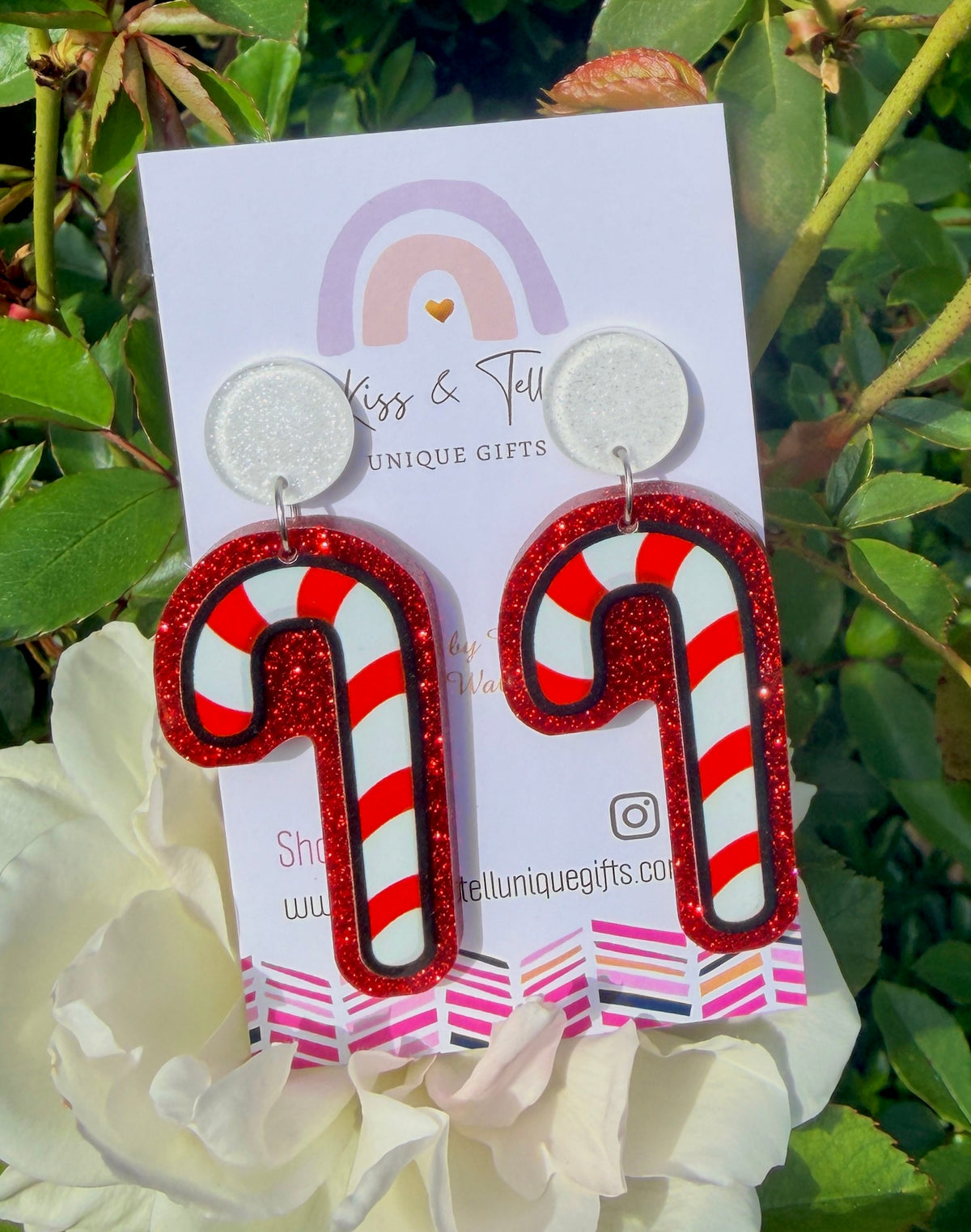 Red Glitter Candy Cane Dangle Earrings