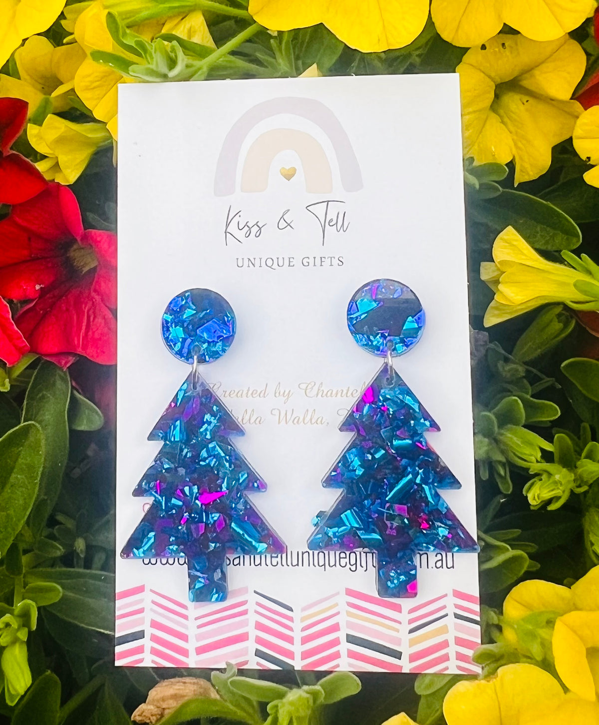 * LAST ONE *  Midnight Blue Acrylic Christmas Tree Earrings