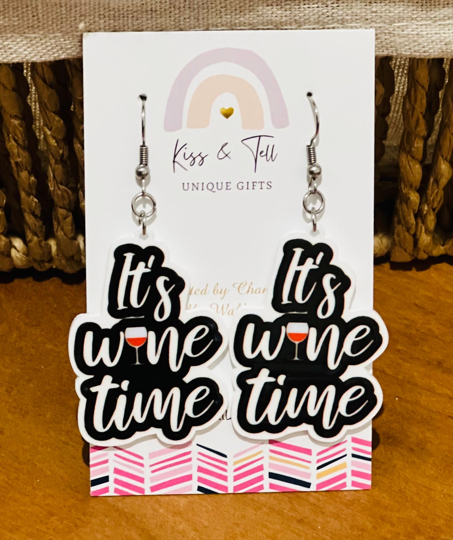 "It's Wine Time" Red Glitter-Drop Earrings