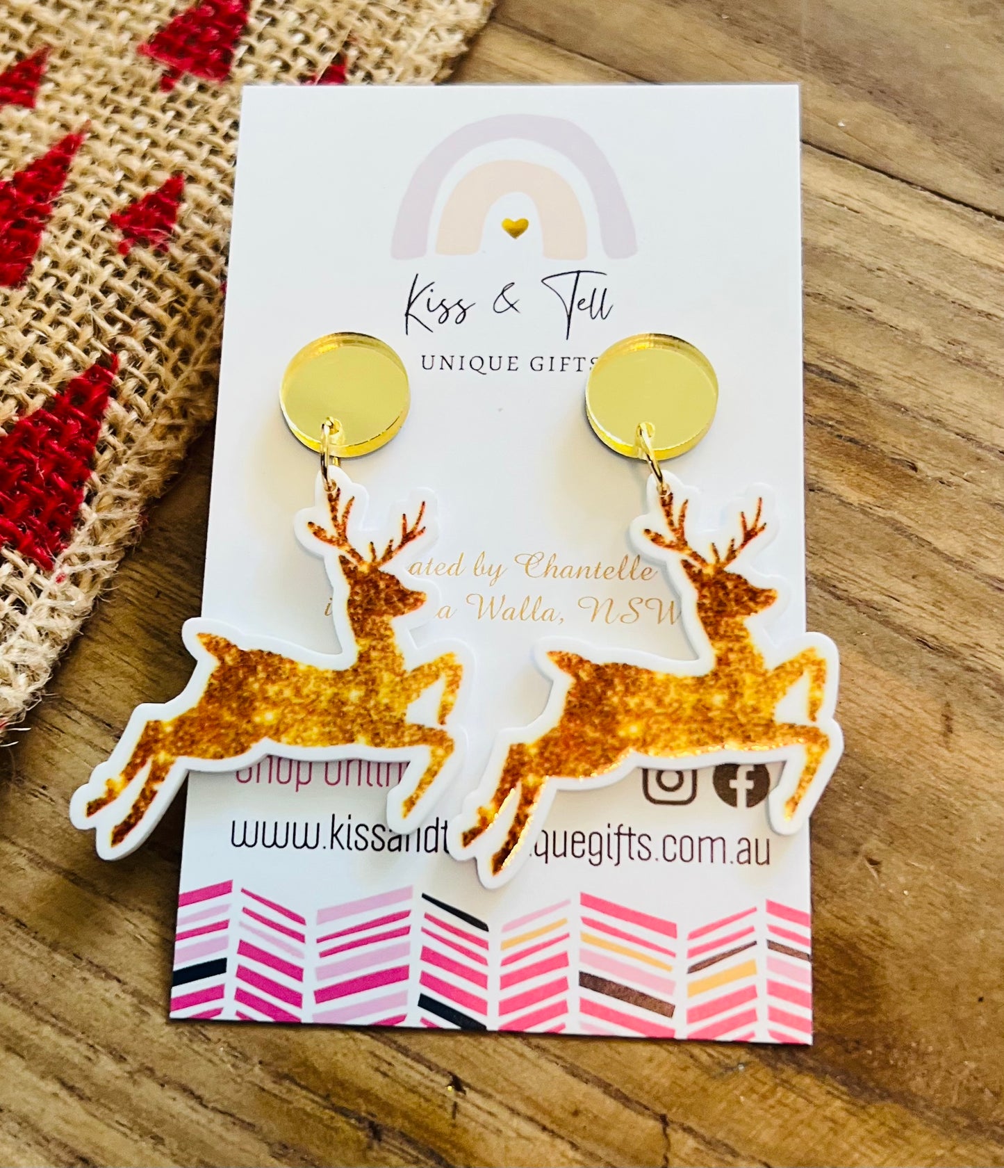 Gold Reindeer Dangle Earrings