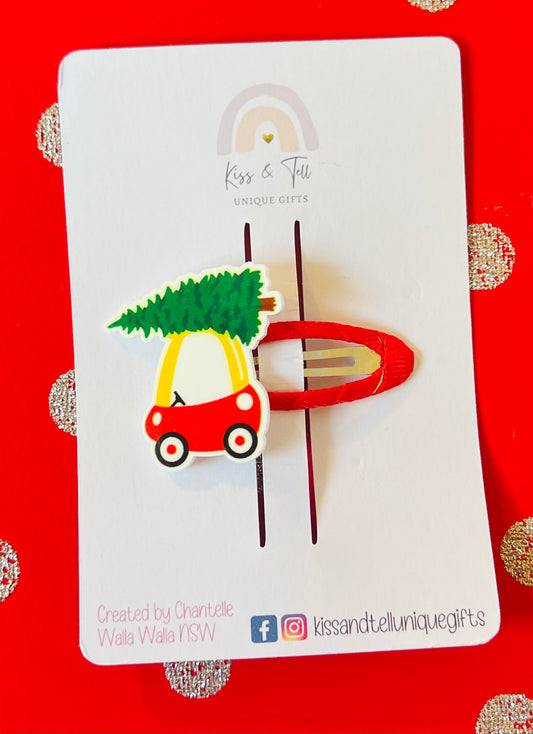 Christmas Little Red Car Hair Clip