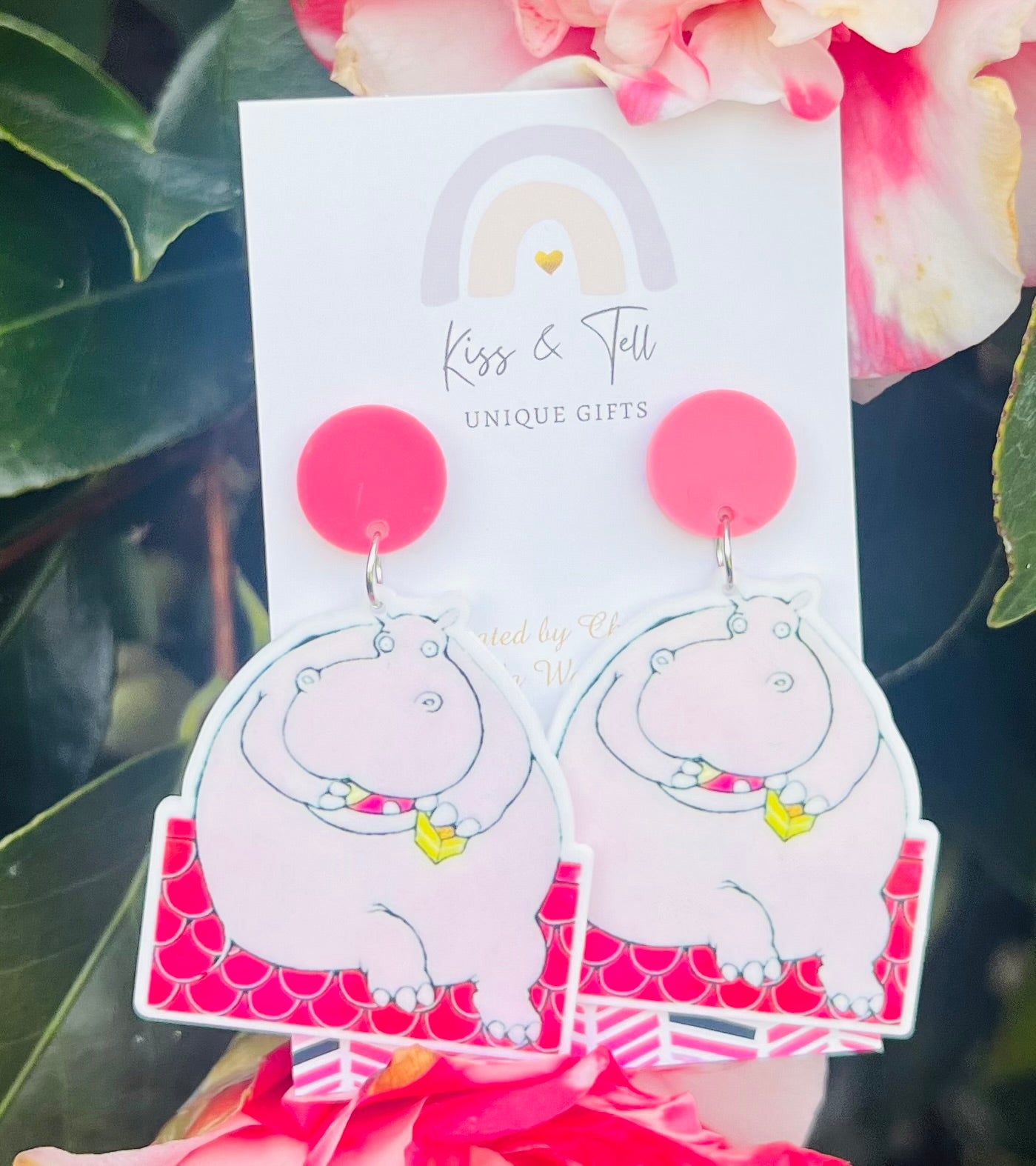 Hippopotamus On Roof Eating Cake Earrings