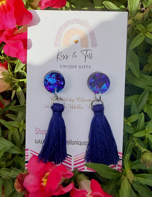 Midnight Glitter Tassel-Drop Earrings