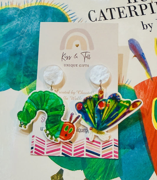 Caterpillar & Butterfly Dangle Earrings