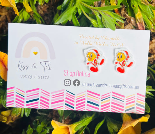 Christmas Tweety Bird Stud Earrings