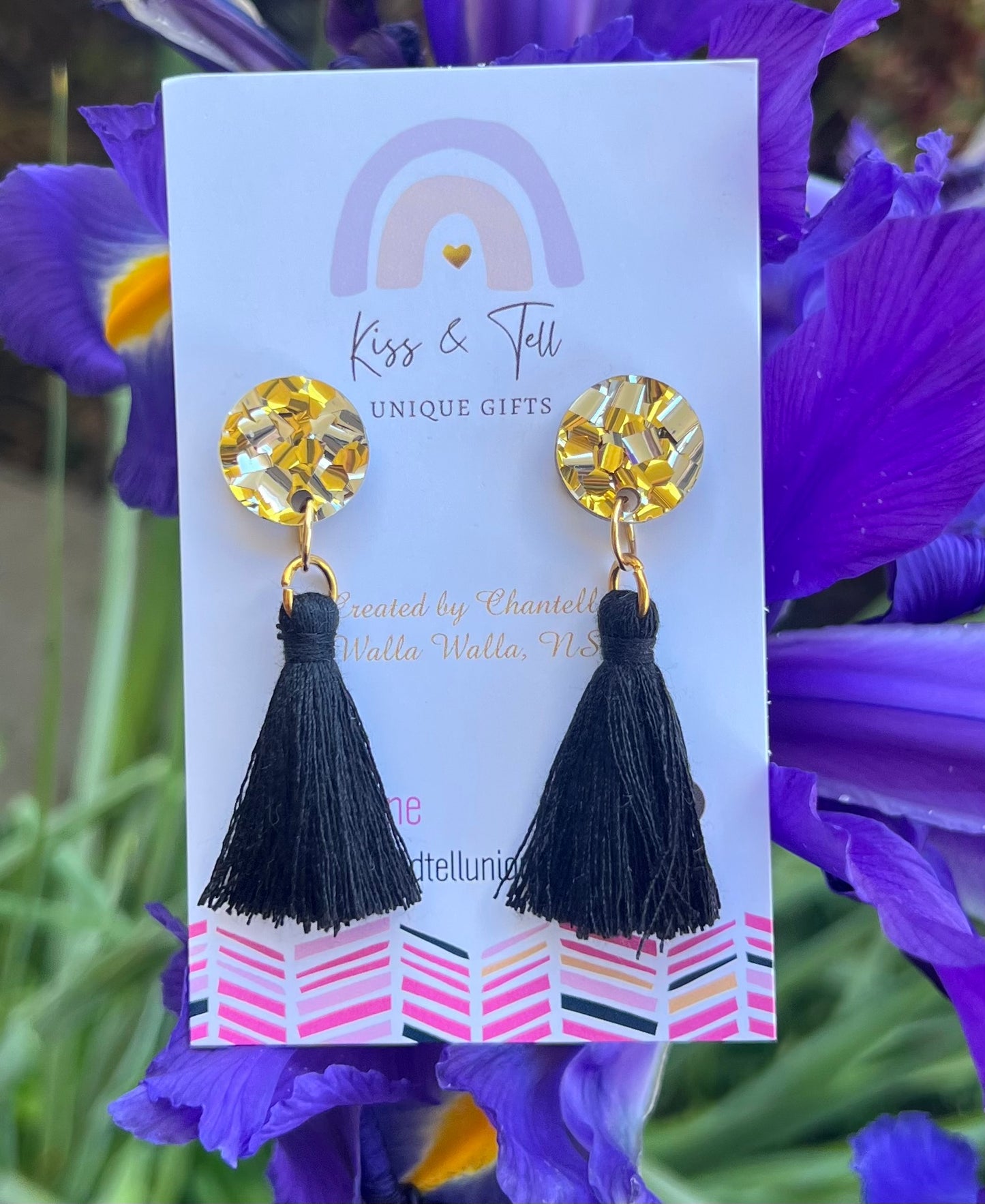 Black Tassel Glitter-Drop Earrings