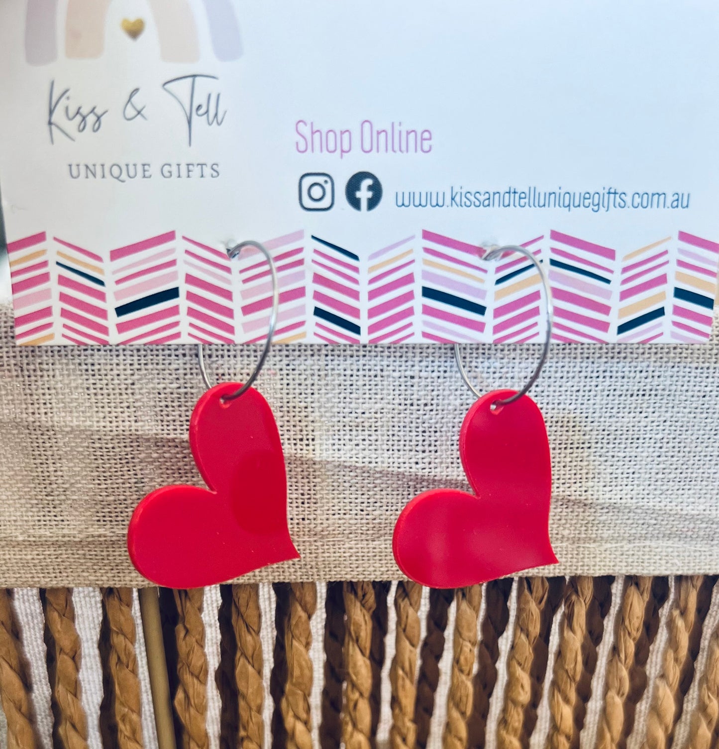 Red Heart Hoop Earrings