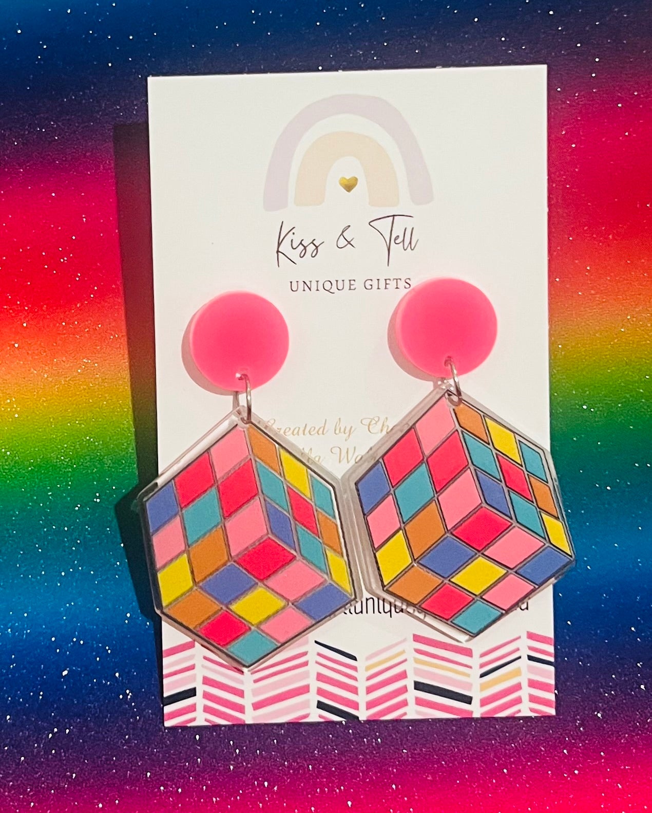 Rubik Cube Dangle Earrings