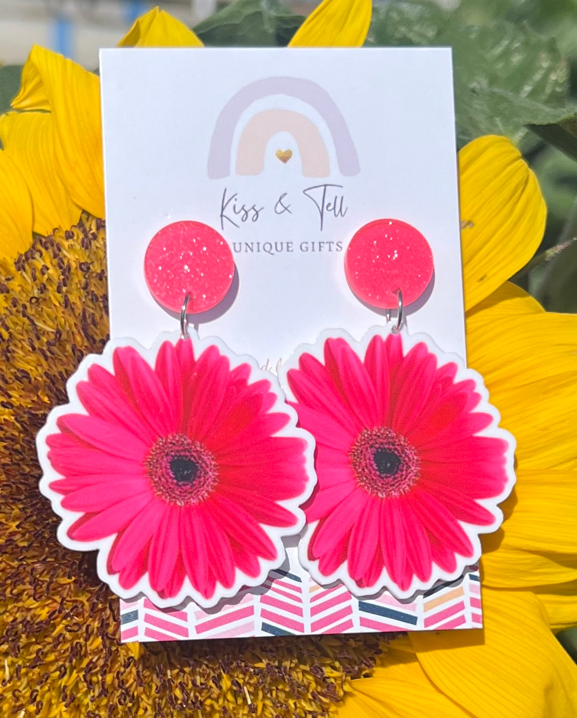 Pink Gerbera Flower Dangle Earrings