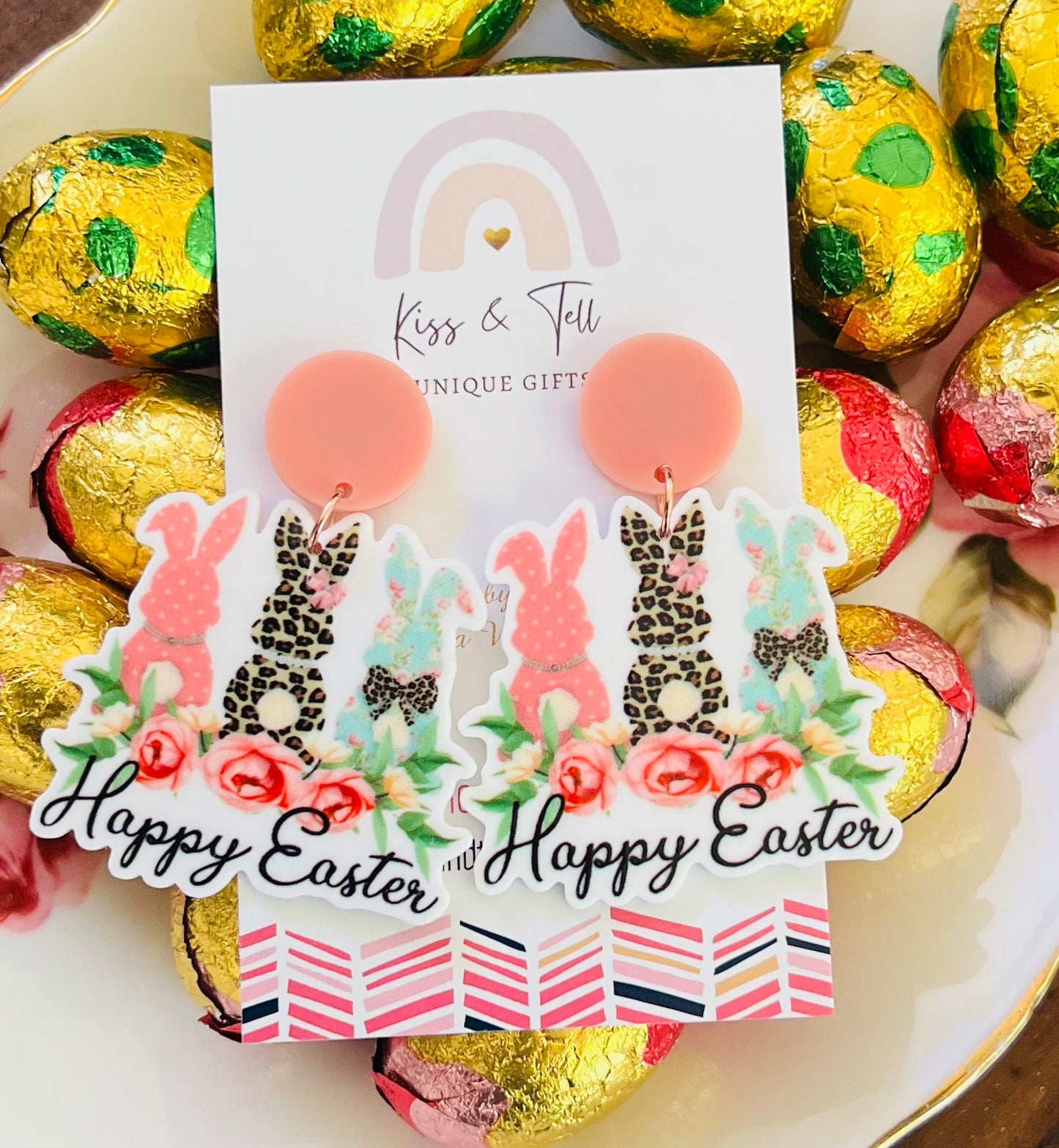Happy Easter Bunnies Dangle Earrings