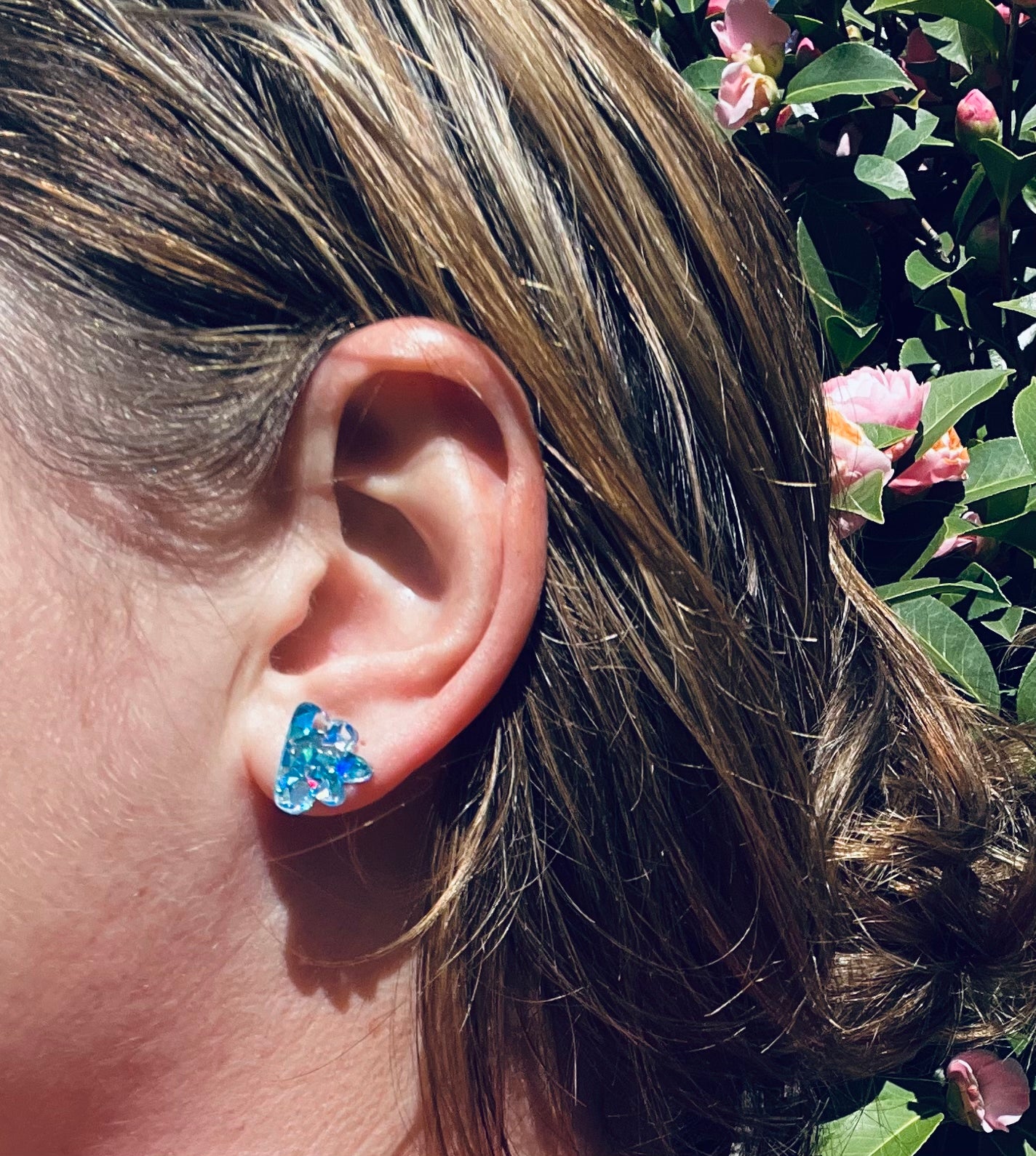 Blue Crystal Half-Flower Stud Earrings