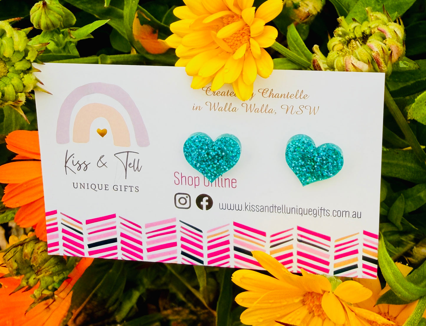 Glitter Acrylic Heart Stud Earrings