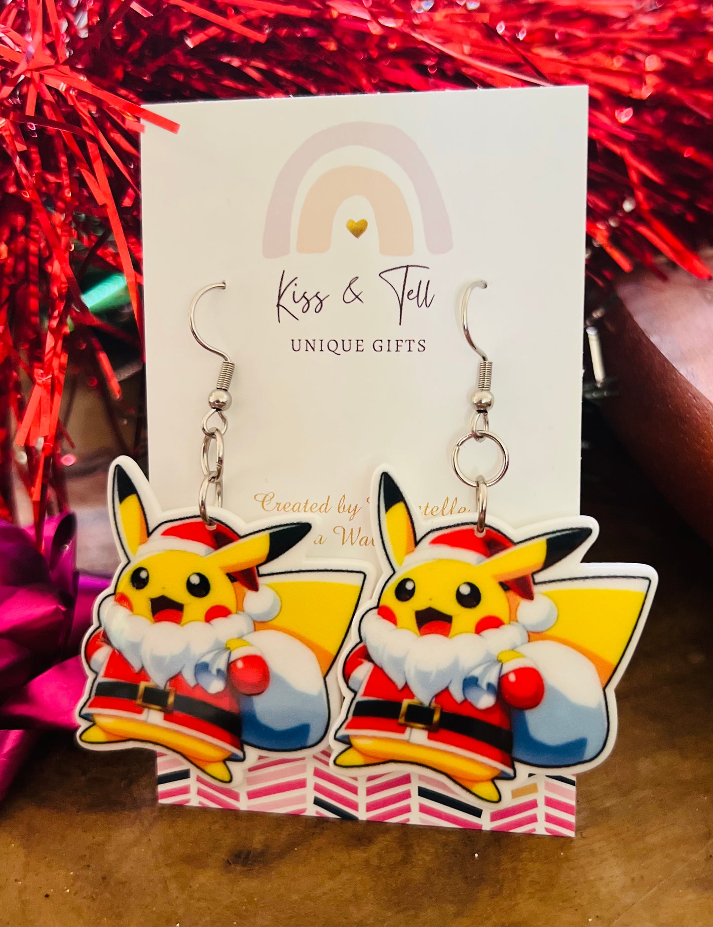 Pokemon Christmas Pikachu Dangle Earrings