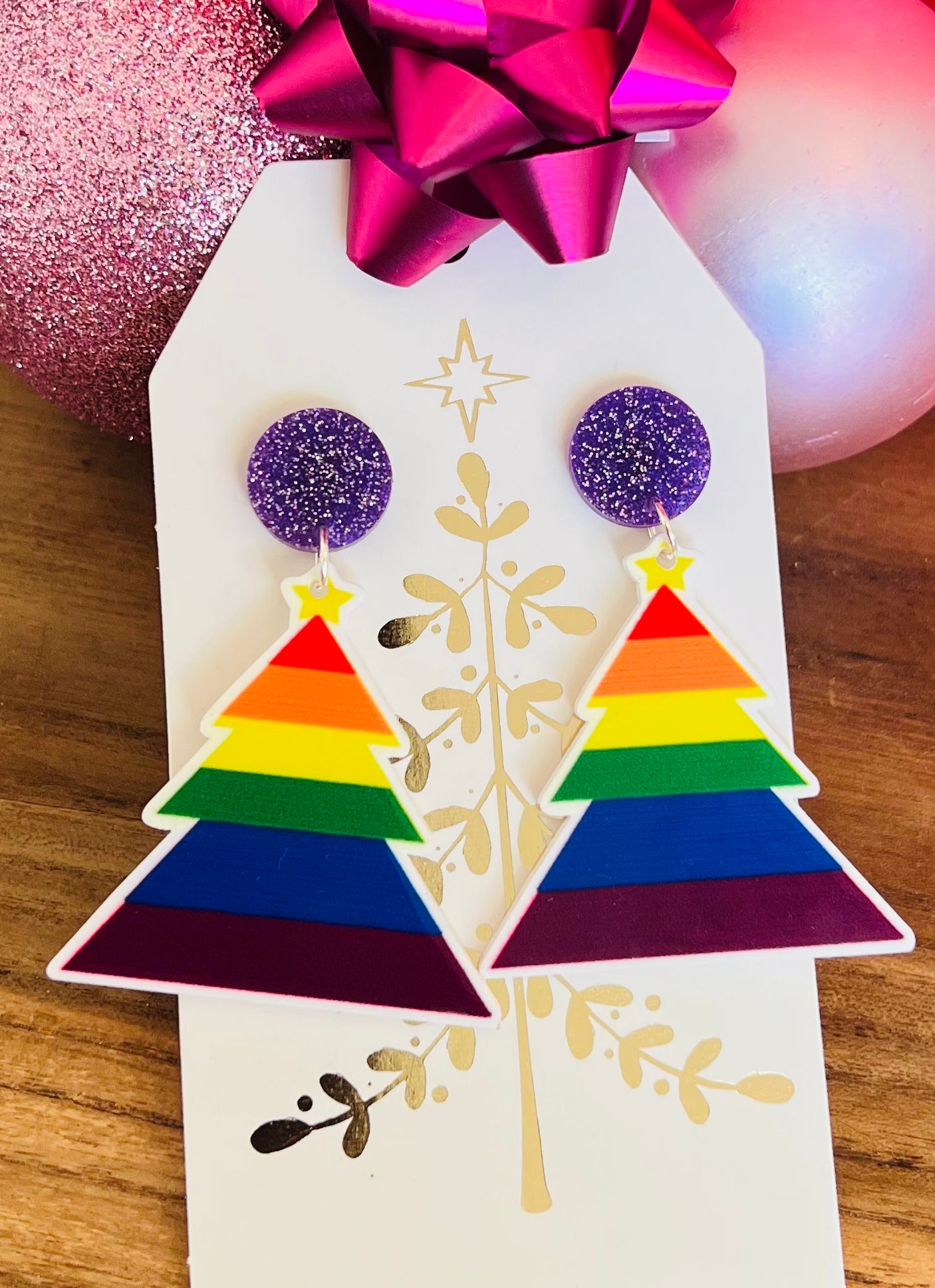 Rainbow Christmas Tree Dangle Earrings