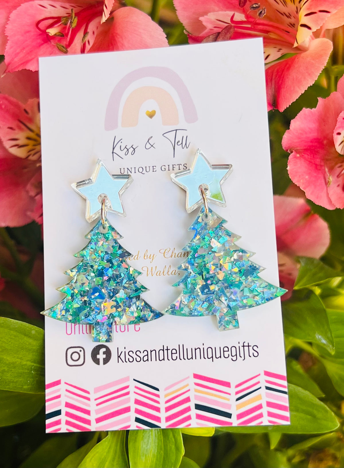 Blue Glitter Acrylic Christmas Tree Earrings