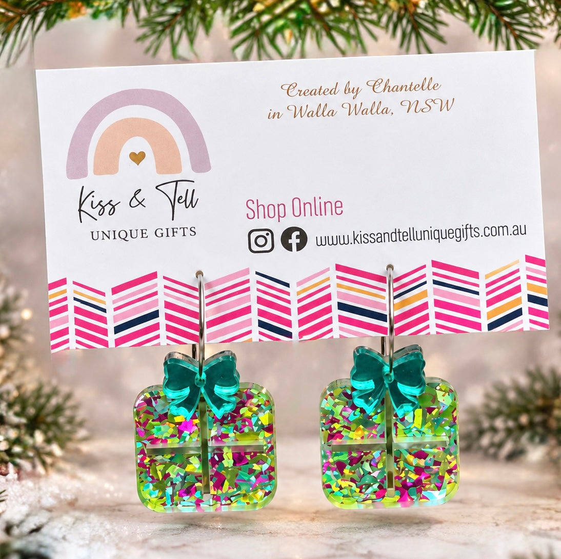 * NEW Sparkling Glitter Present Hoop Earrings
