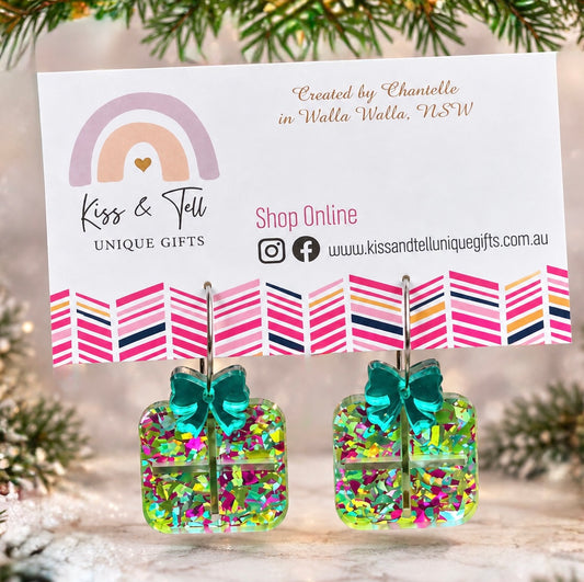 * NEW Sparkling Glitter Present Hoop Earrings