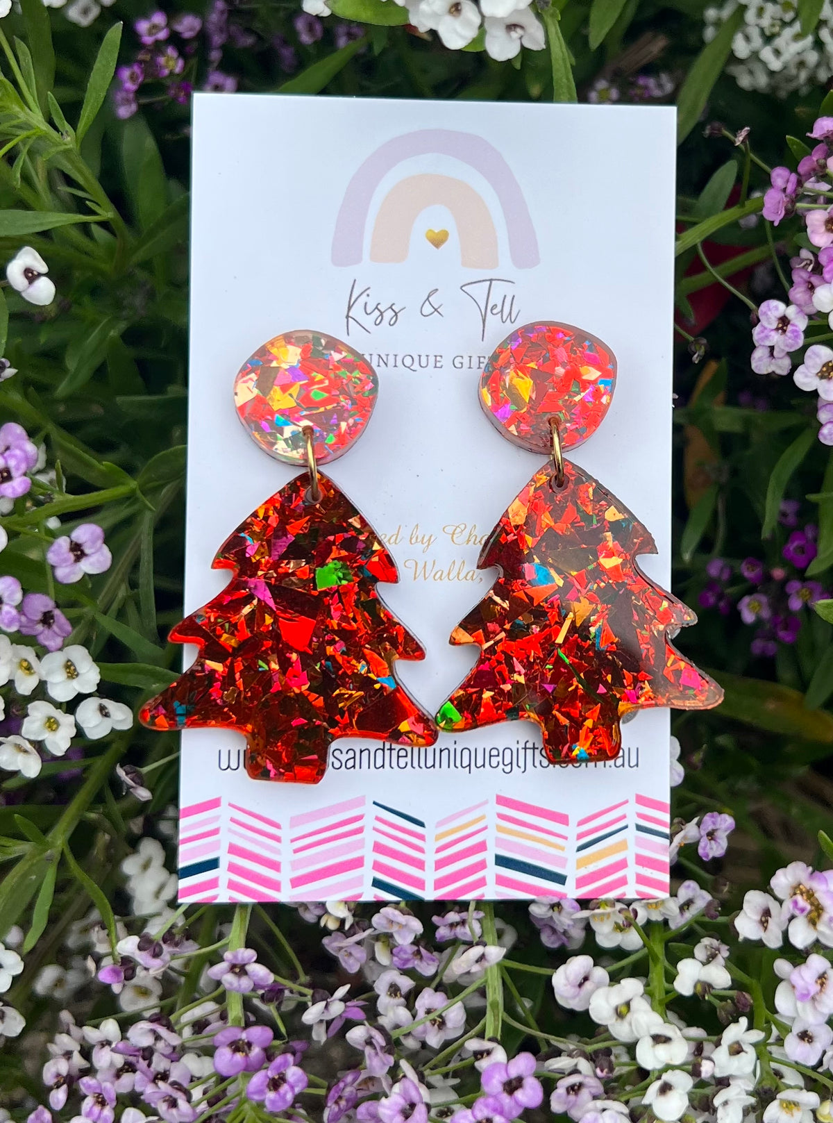 Red Glitter Acrylic Christmas Tree Earrings