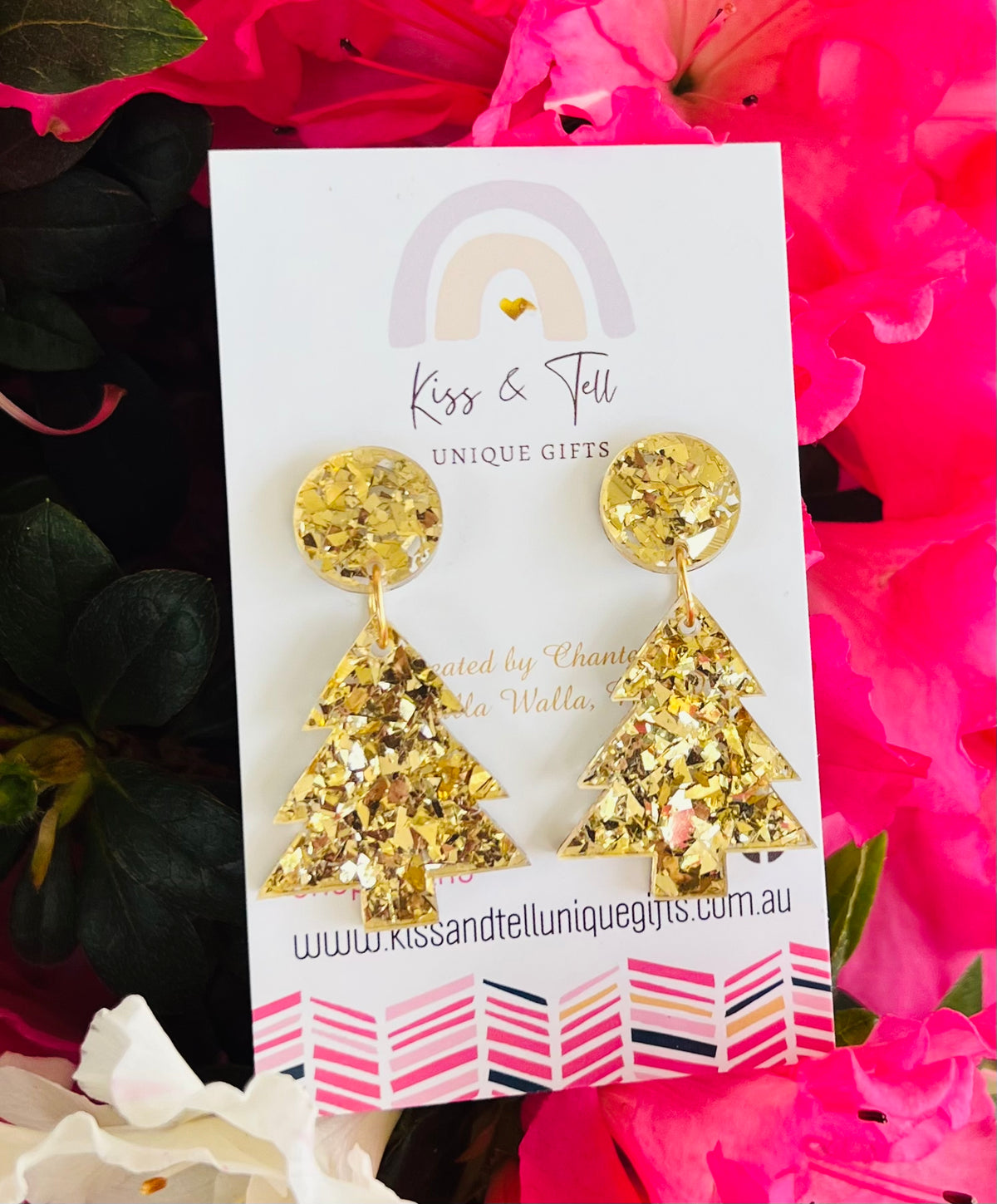 * LAST ONE *  Gold Glitter Acrylic Christmas Tree Earrings