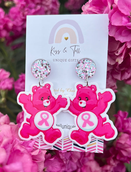 Breast Cancer Care Bear Earrings