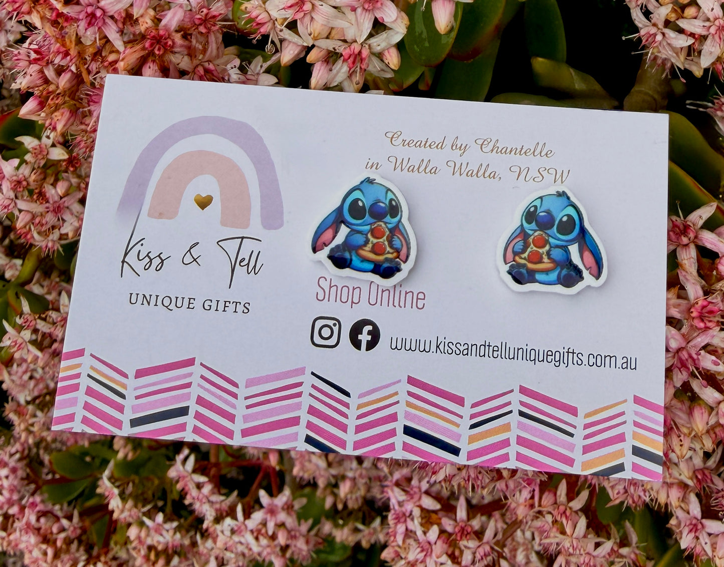 Stitch with Pizza Stud Earrings