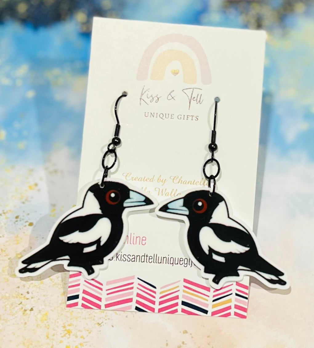 Magpie Bird Dangle Earrings