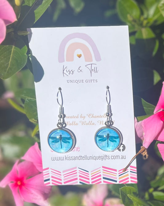 Blue Dragonfly Glass Earrings