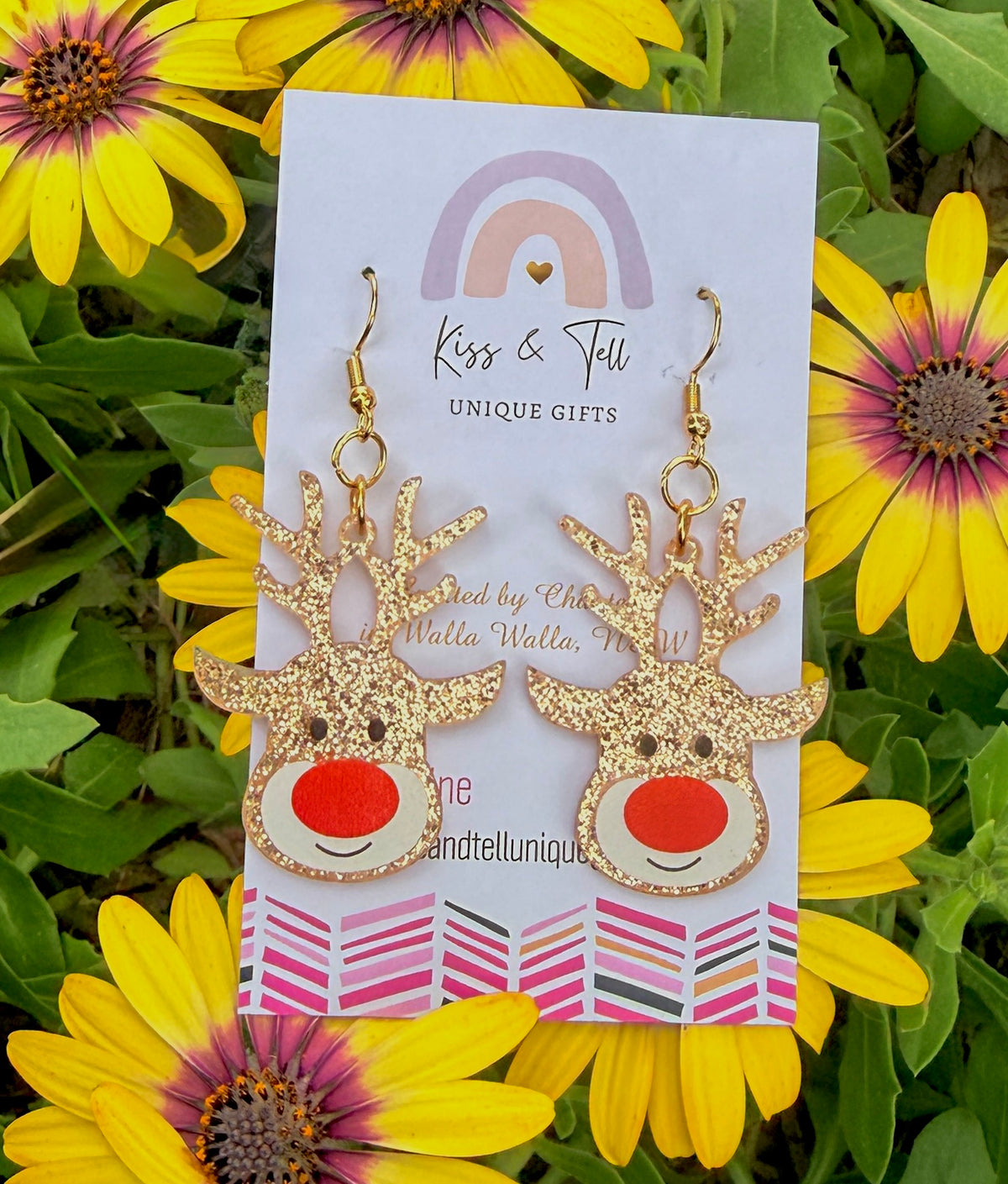 Glitter Rudolph Reindeer Dangle Earrings
