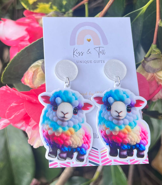 * SALE *  Rainbow Sheep Dangle Earrings