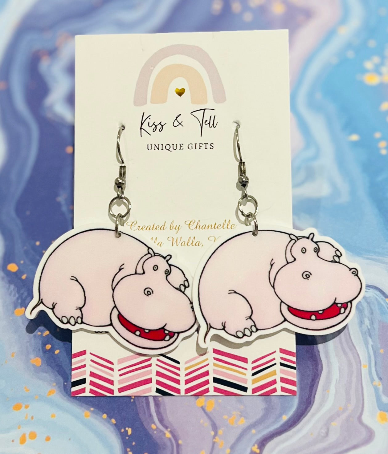 Hippopotamus on Roof Dangle Earrings