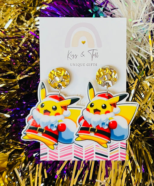 Pokemon Christmas Pikachu Dangle Earrings