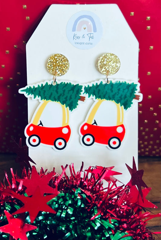 Little Red Christmas Car Earrings