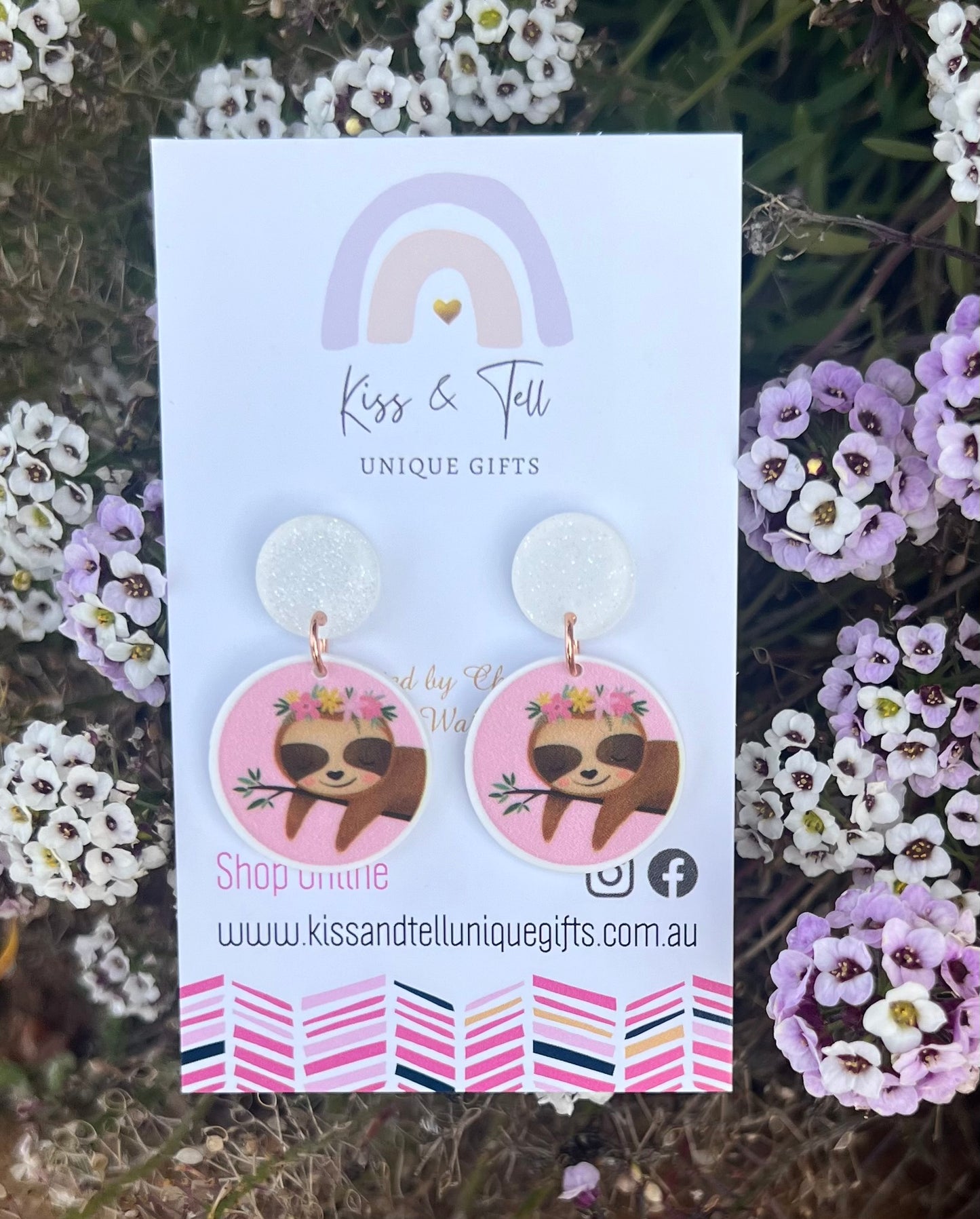 Floral Sloth Dangle Earrings