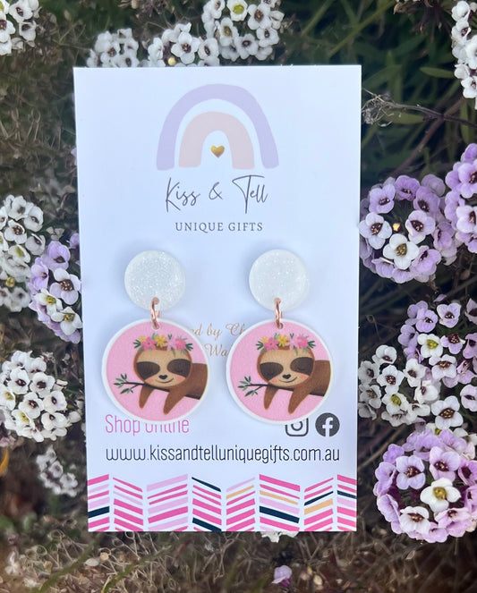 Floral Sloth (Small) Dangle Earrings
