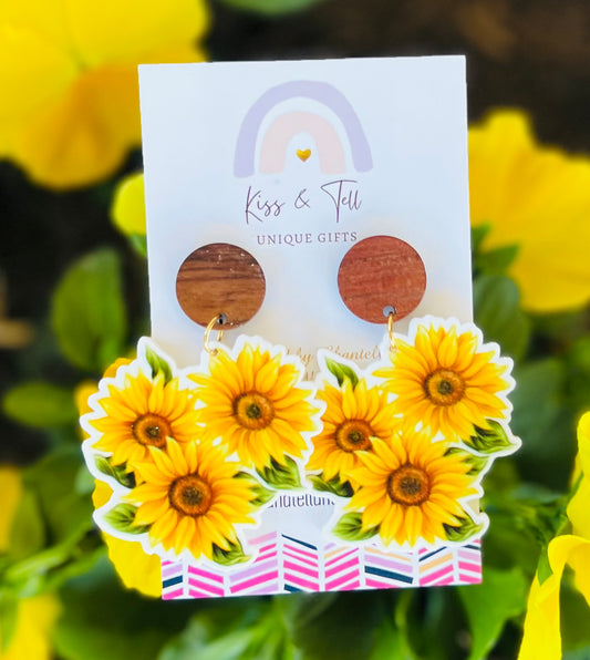 Sunflower Wood-Drop Earrings