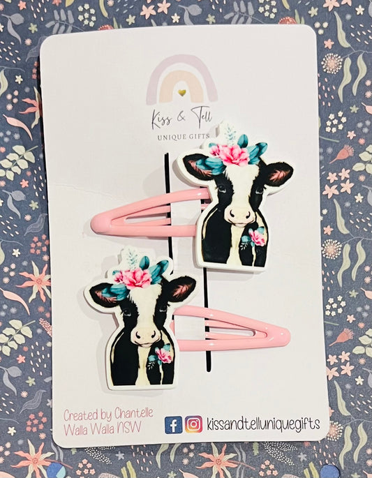 Floral Cow Hair Clip Set