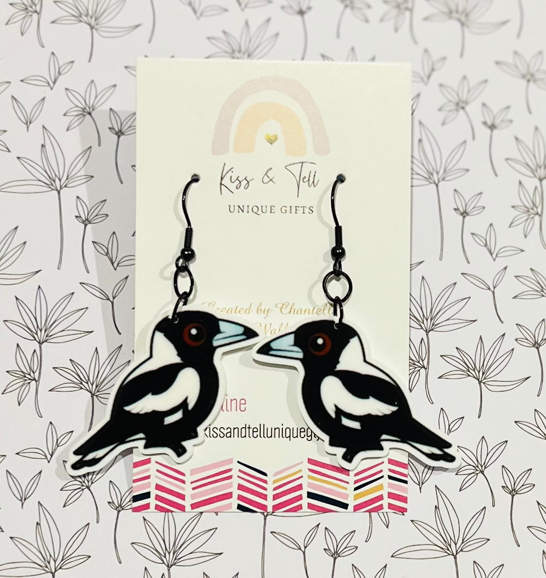 Magpie Bird Dangle Earrings