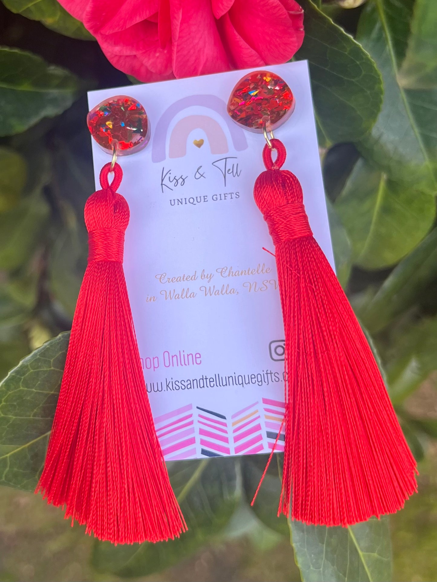 Red Tassel-Drop Earrings