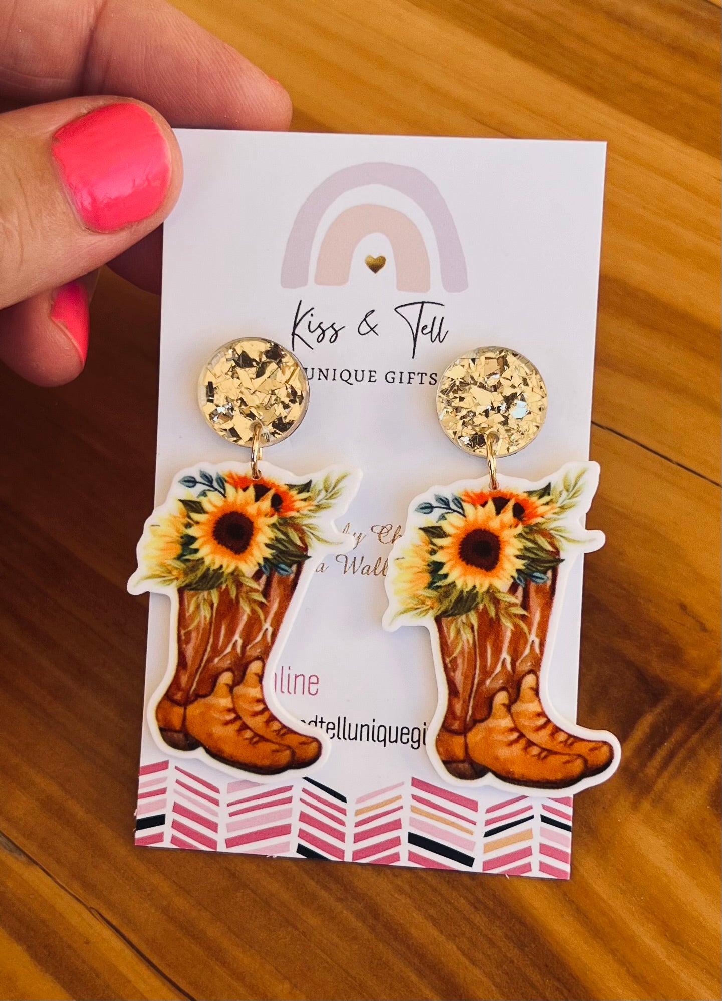 Sunflower Cowgirl Boot Dangle Earrings