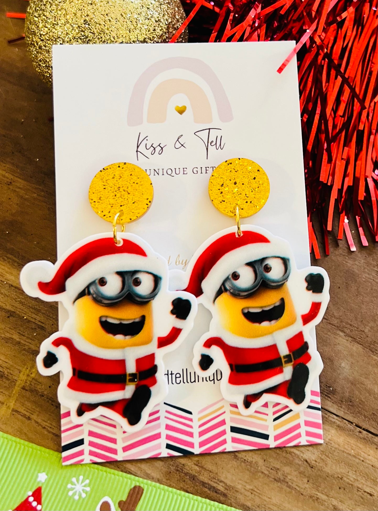 Minion Santa Dangle Earrings