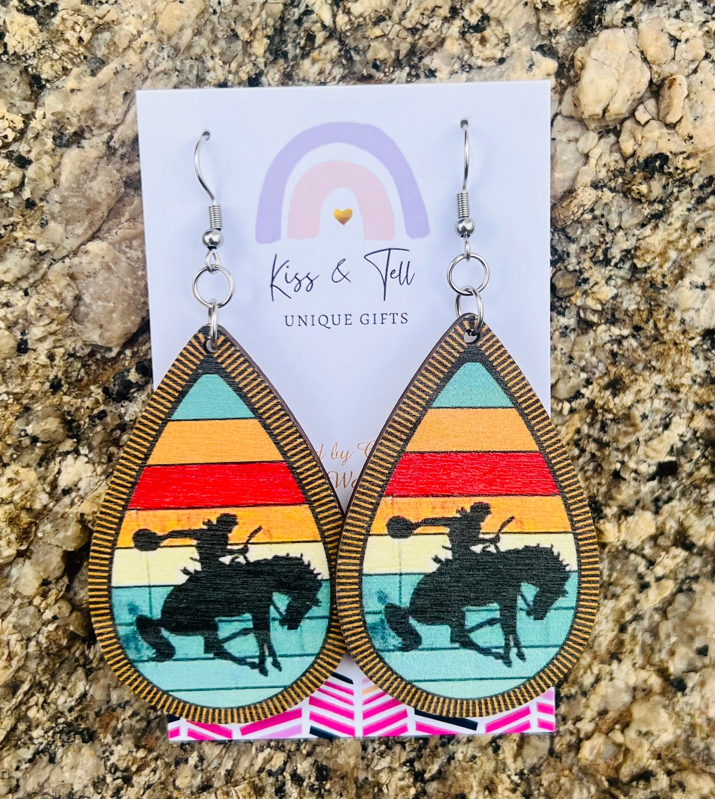 Horse & Cowboy Wooden Dangle Earrings