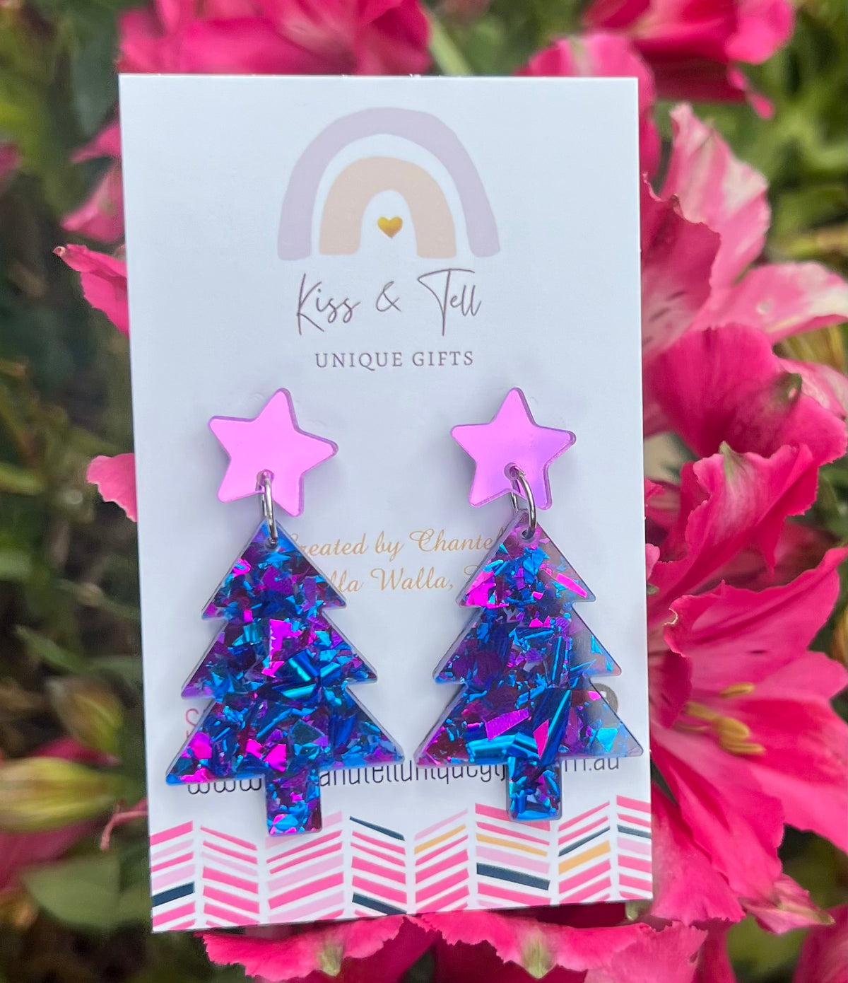 * LAST ONE *  Midnight Blue Acrylic Christmas Tree Earrings
