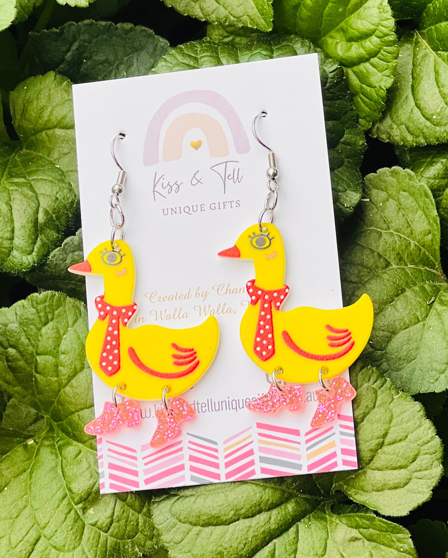 Duck in Boots Dangle Earrings